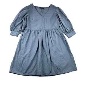 Tuckernuck Pomander Place Lizzie Babydoll Dress S Dusty Blue Taffeta Mini Preppy